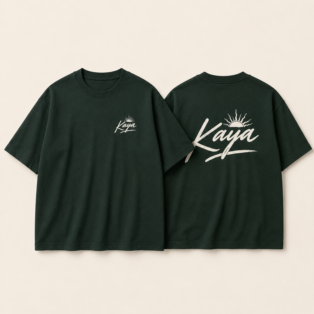 KAYA シグネチャーロゴ Tシャツ DARK FOREST GREEN（フロント／バック）